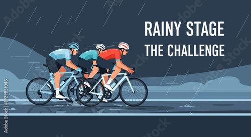 Cyclists Competing During a Difficult Rainy Race, Showing Determination And Athleticism