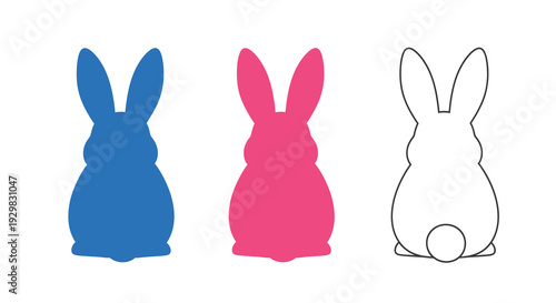 Three colorful bunny shapes are displayed ranging from blue to pink and outline forming a distinctive silhouette high quality