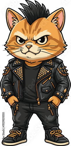Stylish Orange Cat in Studded Leather Jacket