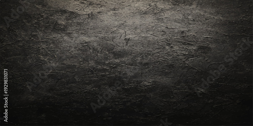 Dark grunge concrete wall background with an aged black stone texture and a dirty gray vintage paper pattern featuring a rough surface backdrop and a blank alpha channel