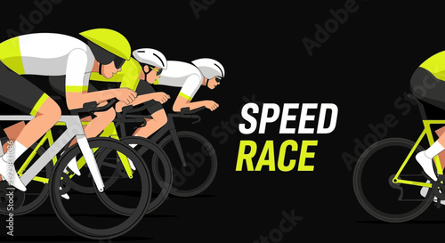 Cyclists Competing In A High Speed Bicycle Race Illustrated In Minimalist Style