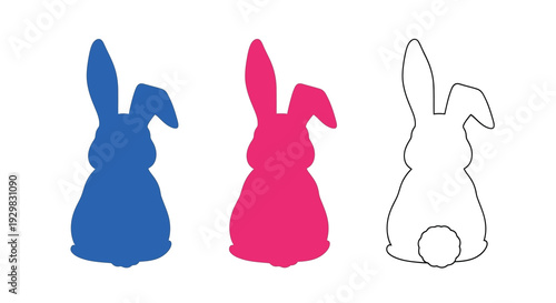 Three rabbit shapes presented with blue pink and white outlines exhibiting a distinct silhouette high quality professional detailed modern