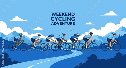 Cyclists Embarking On Weekend Cycling Excursion, Enjoying Scenic Route And Breathtaking Views