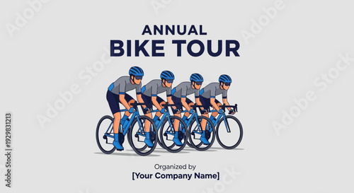 Cyclists In Annual Bicycle Tour Illustration, Sport Event, Organized By Company Design