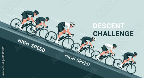 Cyclists Engaging In A High Speed Downhill Cycling Race During A Descent Challenge
