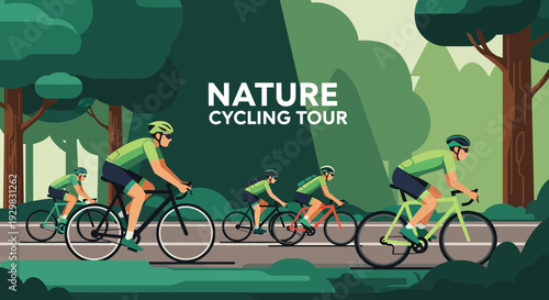 Cyclists Enjoying a Nature Cycling Tour on a Beautiful Road, Adventure and Healthy Lifestyle