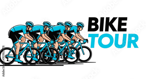 Cyclists In Formation Competing On Bicycles During a Group Bike Tour Event For Fun