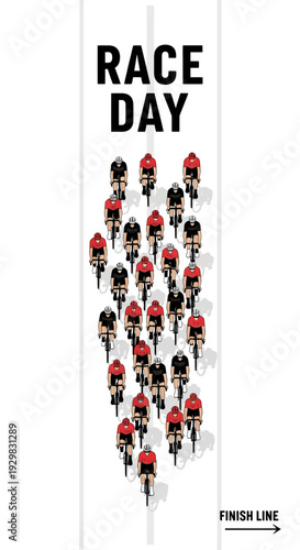 Cyclists In Formation Compete Towards The Finish Line During A High-Stakes Race