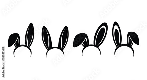 A series of five black bunny ear headbands are displayed in a row forming a minimalist composition silhouette