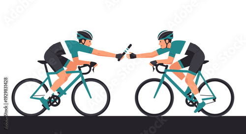 Cyclists Passing a Baton During a Cycling Relay Race Depicted in an Illustration