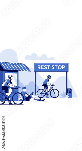 Cyclists Pause At a Rest Stop, Enjoying Leisurely Activity In a Peaceful Location Setting
