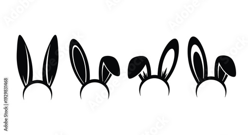 A collection of four distinct black rabbit ear designs presented in a minimalist style a striking silhouette high quality