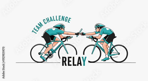 Cyclists Passing Baton During a Relay Race Depicted as a Dynamic Illustration