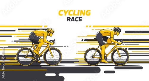 Cyclists Racing In A Dynamic Bicycle Competition With Bold Yellow And Black Colors