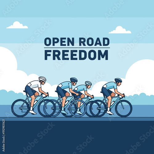Cyclists Riding Together for Open Road Freedom: A Vector Illustration of Sports Activity