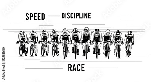 Cyclists Racing In Competition Depicted In An Artistic, Monochrome Illustration