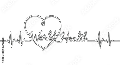 Vector illustration of heart rate line with World Health text