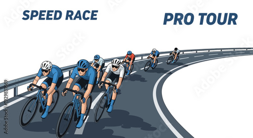 Cyclists Racing on a Winding Road During a Speed Race Pro Tour Competition