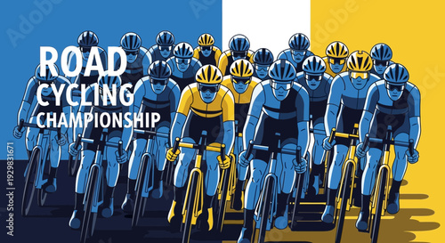 Cyclists Racing In Road Cycling Championship, Dynamic Illustration of Sports Competition