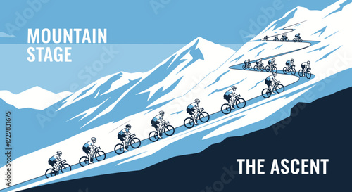 Cyclists Undertake the Mountain Stage Ascent, Triumphing in a Pictorial Representation