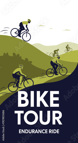 Cyclists Undertaking A Challenging Bicycle Tour On Green Rolling Hills For Endurance