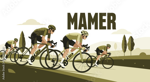 Cyclists Racing on the Road Depicting Mamer, Dynamic Illustration of Competition