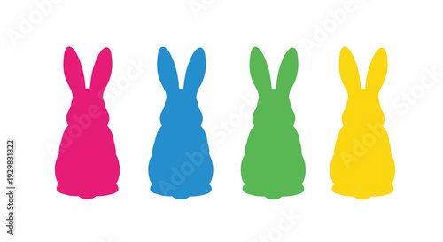 Four colorful easter bunnies stand in a row showcasing vibrant hues and a distinct silhouette high quality professional detailed