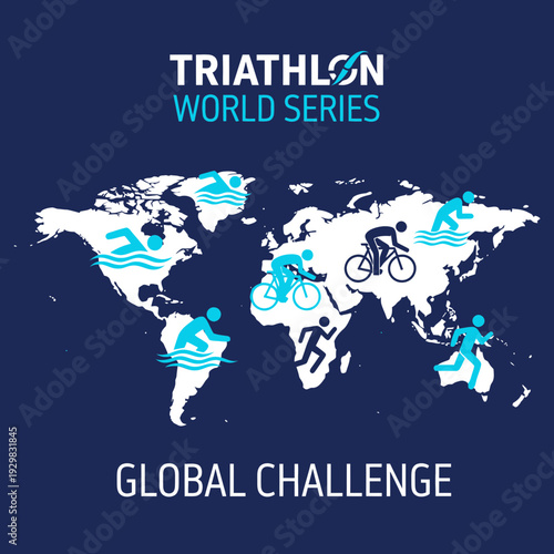 Depicting A Global Triathlon Event, Showcasing Swimming, Cycling, And Running Competitions Worldwide