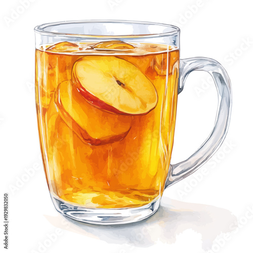 Apple Cider Mug Steam, watercolor drawing vector, isolated on a white background.