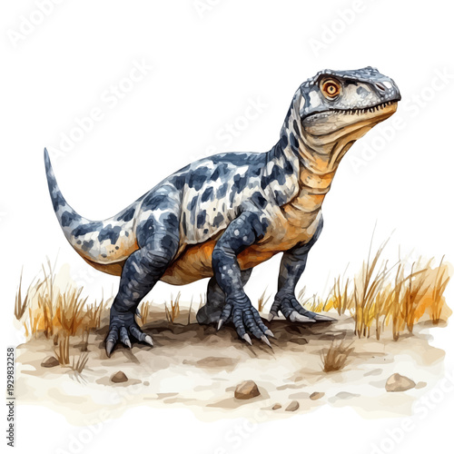 Allosaurus, watercolor clipart vector, isolated on a white background.