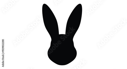 A stark black silhouette of a rabbit s head and long ears against a plain white background a simple silhouette