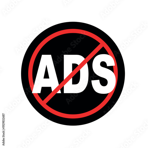 No ads for promotion design. Ad blocker icon. Vector logo. Concept of protection of technology from pop-up video ads. Advertisement prohibited sign. Vector illustration
