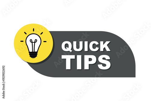 Quick tips logo with light bulb. Quick tips, helpful tricks, tooltip, hint for website. Top tips advice note icon. Vector icon of solution, advice. Helpful idea, solution and trick