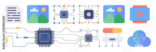 Deep learning pipeline and AI icon sheet – Perfect for technical documentation, AI startups, or science.