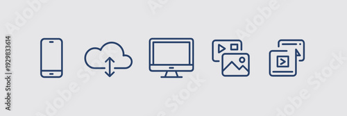 SaaS AI media and cloud sync icon set – Perfect for cloud computing, digital media, or tech marketing.