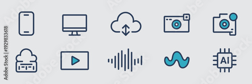 Cross platform AI media tool icon sheet – Ideal for SaaS products, mobile apps, or cloud technology.