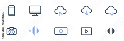 Multi device AI media vector icons – Great for cross platform software, tech branding, or UI design.