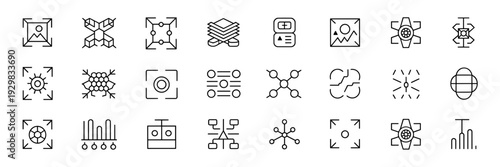 Vision transformer machine learning thin line icon set - Ideal for computer vision research, AI whitepapers, or technical blog posts.