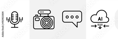 Speech and vision AI monoline icons – Ideal for voice assistant UI.