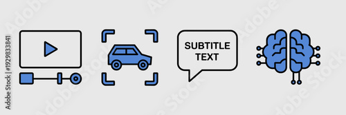 AI video processing vector icon set – Suitable for media tech.