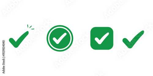 Green checkmark icons in different shapes  tick marks for approval and confirmation