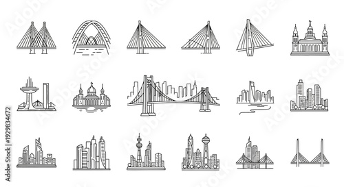 Collection of Famous Landmark Sketches and Illustrations.