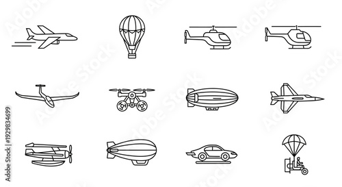 Collection of Various Aircraft and Airships Outlines.