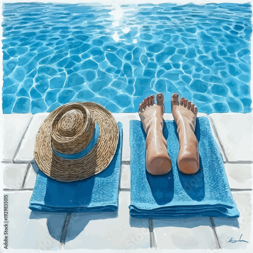 watercolor of Beach Towel, vector, isolated on a white background.