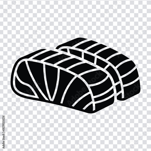 Black and white sushi rolls with white lines on a transparent background