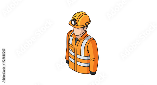Isometric illustration of a miner in safety gear.