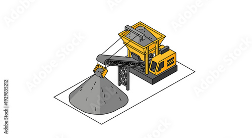 Isometric illustration of a mobile crushing plant processing aggregate material.
