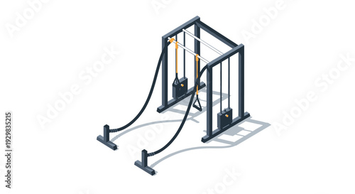 Isometric illustration of a modern gym battle rope station.