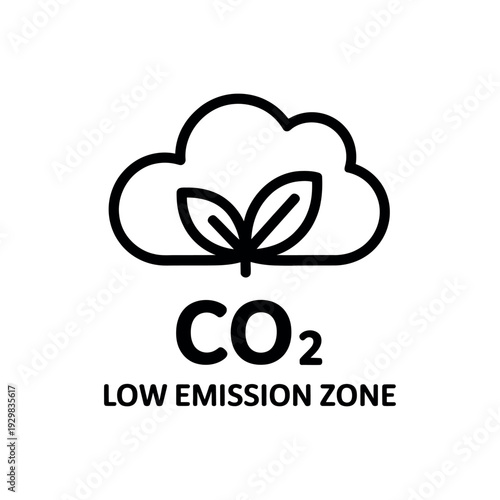 A low emission zone sign with a cloud and leaves symbolizing eco-friendly initiatives and CO2 reduction.