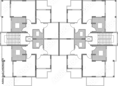 Symmetrical apartment floor plans, public hall layouts, deconstructivist elevations, mosque facades, resort master plans, and amphitheater designs.